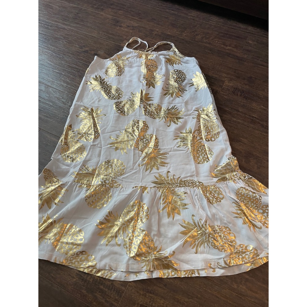 Crazy 8 Pineapple Maxi Dress Girls L 10-12 White Gold Foil Tiered Summer Boho
